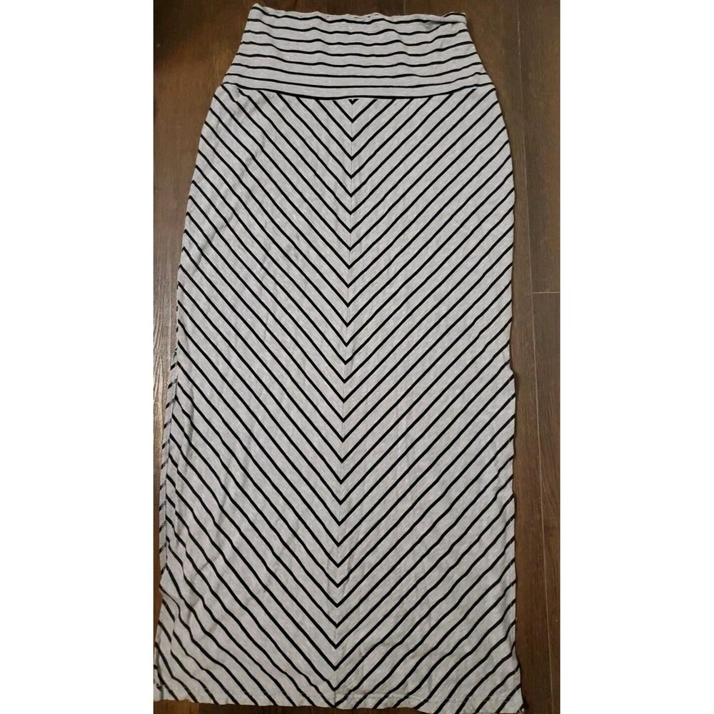 Athleta Stripe Gray Black Seaside Maxi Foldover Skirt Womens Medium